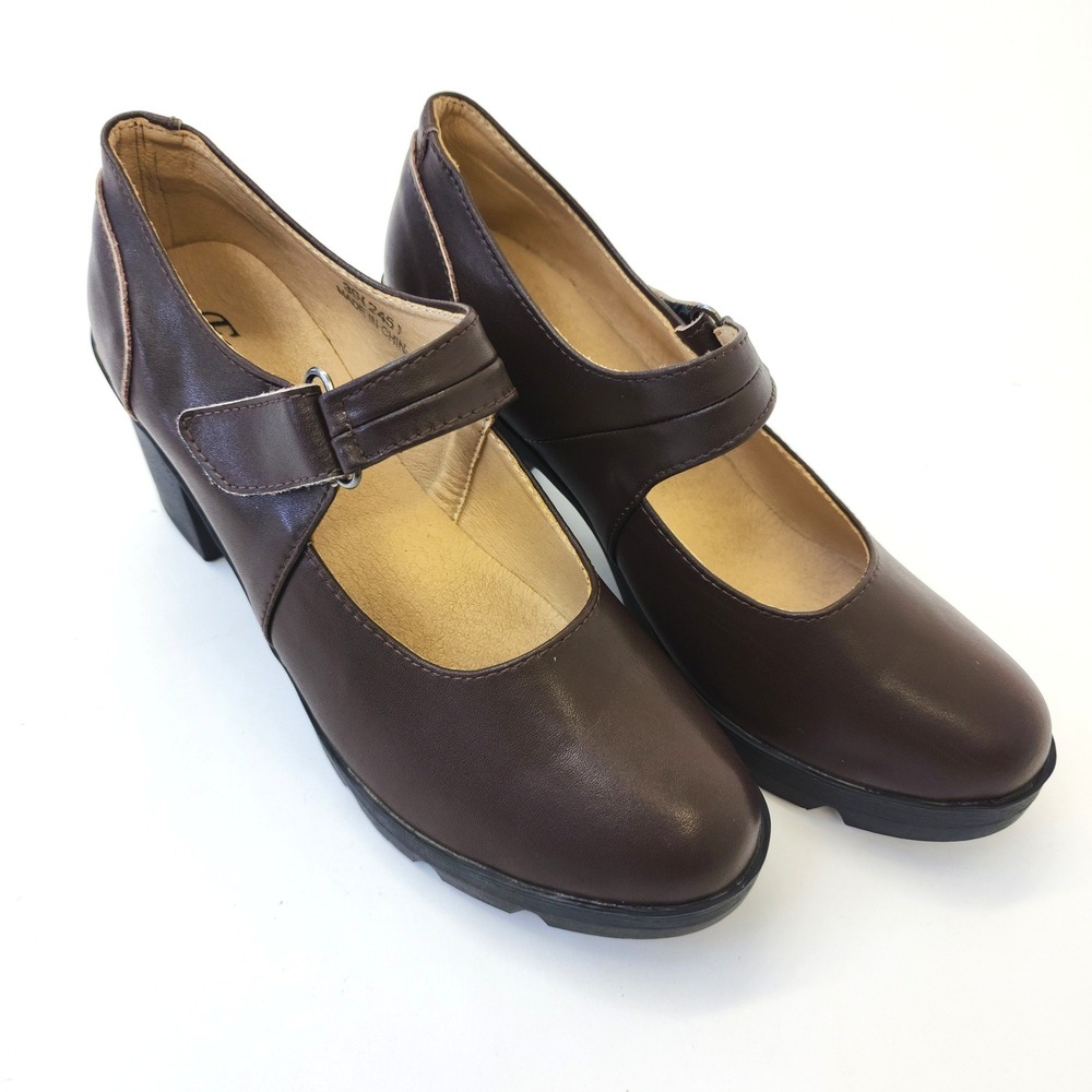 Fashion Brown Mary Jane Block Heel Lug Sole Platform Pumps Size 39 US 8.5